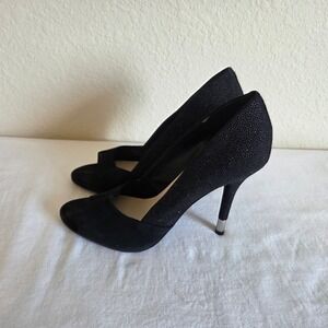 BCBGeneration Black Peep Toe Pumps Shimmer Stingray Texture Stiletto Heels 10B
